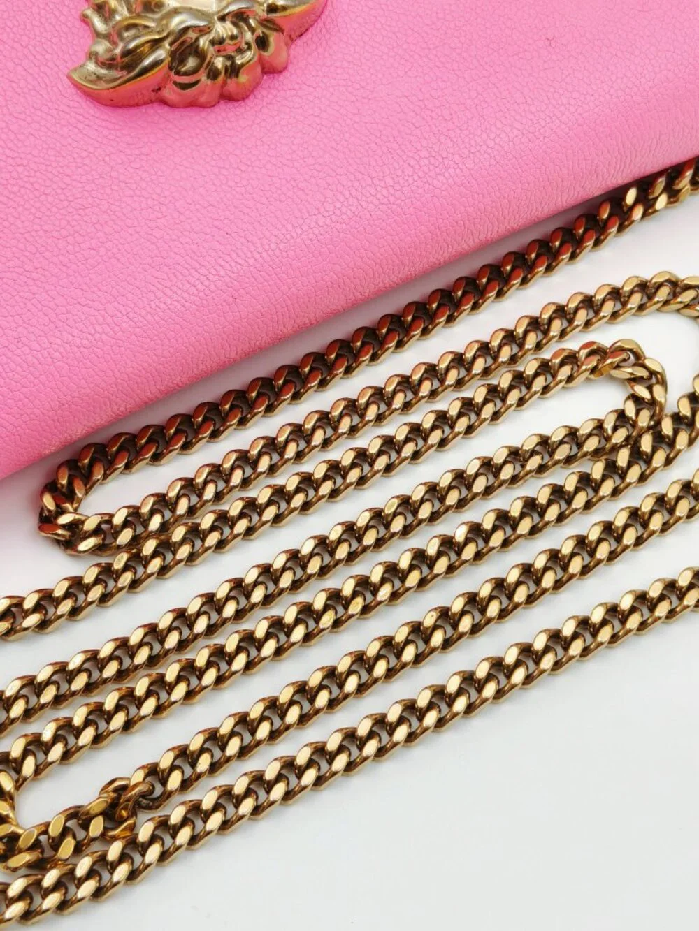 Versace Medusa Pink Leather WOC Wallet On Chain Crossbody Bag Gold Chain - Picture 8 of 13